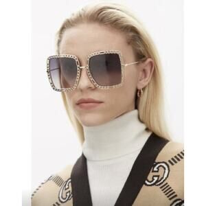 Gucci Sunglasses Womens 57mm Gold Square Chain Oversized Gradient Japan GG1033S